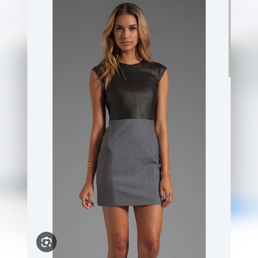 Theory Black/Grey Orinthia C Leather & wool Mini Dress Size 4